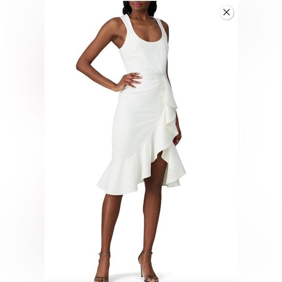 New Cinq A Sept Ruffle Angela MIDI Dress White Size 0 - Picture 1 of 16